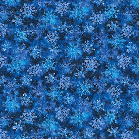 Michaels, Fabric Traditions Blue Glitter Snowflake Cotton Fabric – Category: Christmas